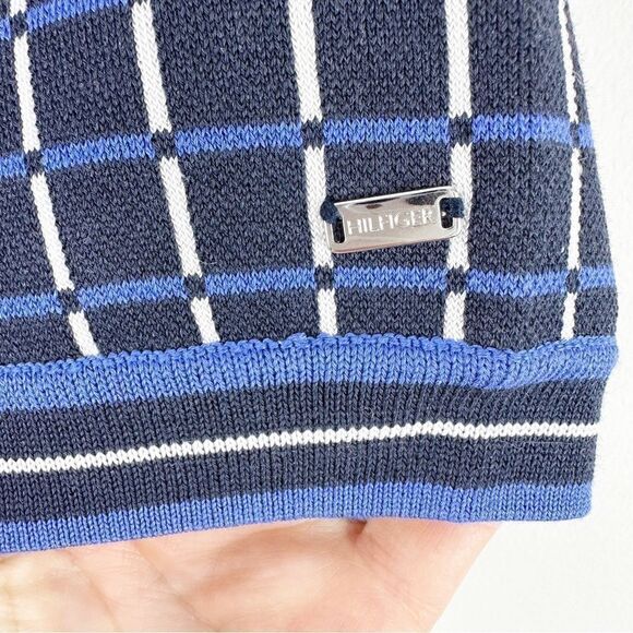 Tommy Hilfiger Navy/Periwinkle/White Windowpane Knit Short Sleeve Dress Sz Small - Picture 5 of 14